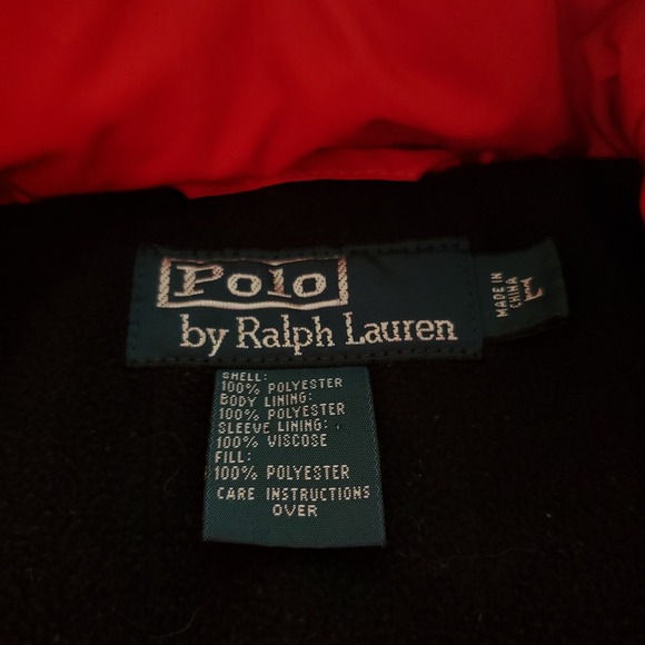 Vintage Polo Ralph Lauren Mens Large Red Zip Fleece Lined Packable Hood Jacket - Picture 3 of 9
